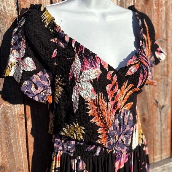 City Chic Skye Off Shoulder Print Maxi Dress - black size 14 - Picture 7 of 14